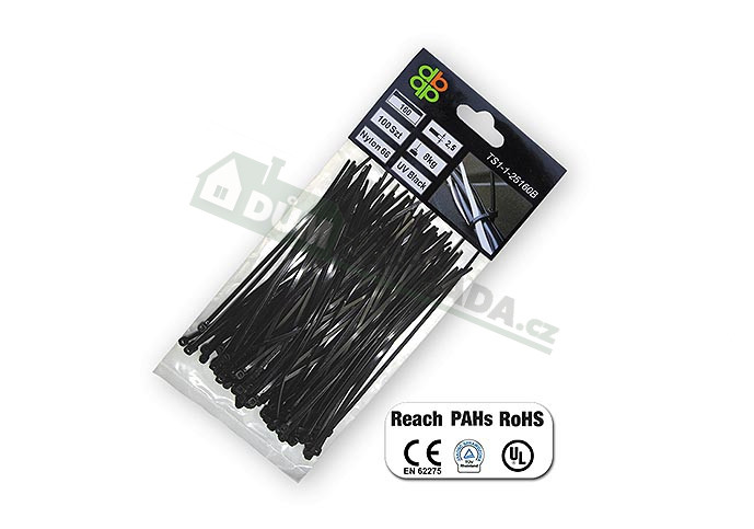 Stahovací pásky plastové 2,5x200mm BRADAS UV BLACK - 100ks
