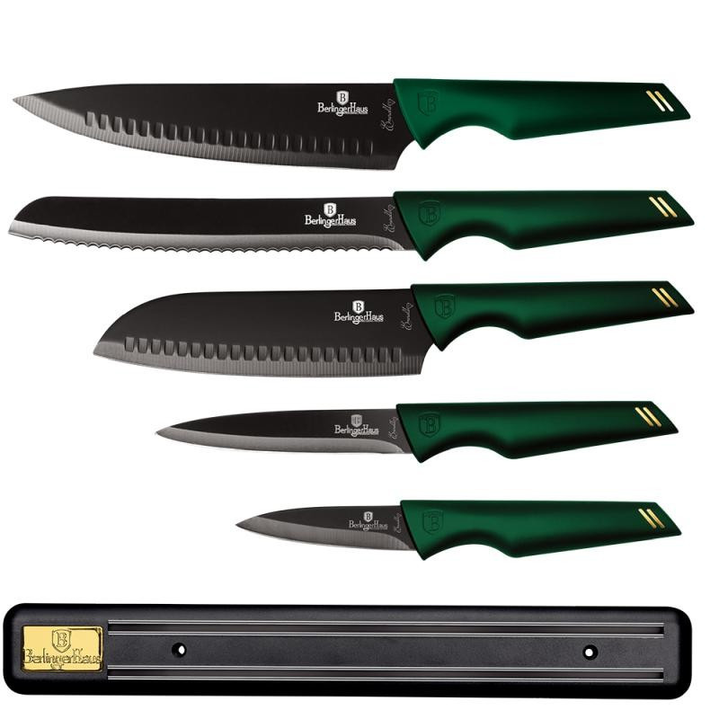 Sada nožů s nepřilnavým povrchem 6 ks Emerald Collection s magnetickým držákem BH-2696