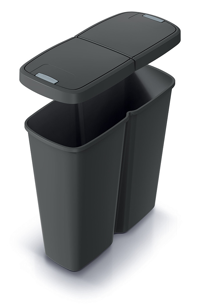 Odpadkový koš COMPACTA Q DUO recyklovaný černý, objem 50l