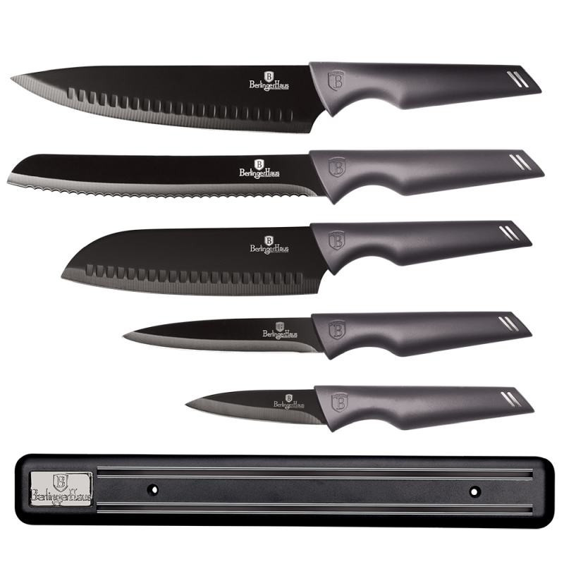 Sada nožů s nepřilnavým povrchem 6 ks ECarbon Pro Edition s magnetickým držákem BH-2701