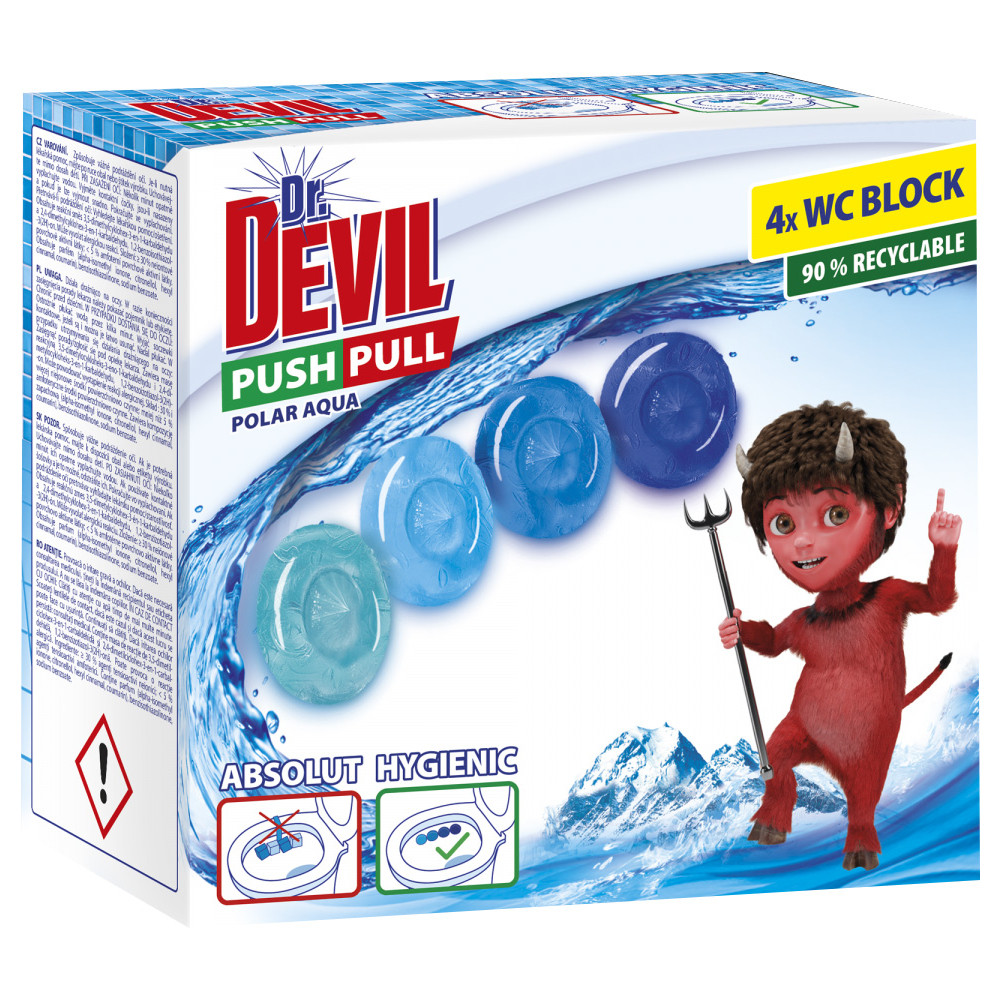 Dr. DEVIL PUSH PULL bezkošíkové hygienické wc bloky Polar Aqua 4x20g