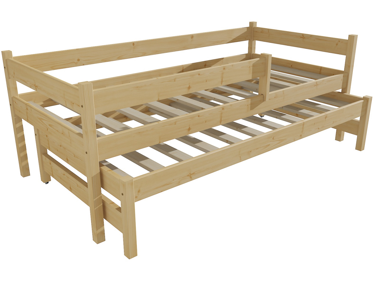 Dětská postel s výsuvnou přistýlkou DPV 017 se zábranou Rozměr: 80 x 190 cm, Barva: surové dřevo