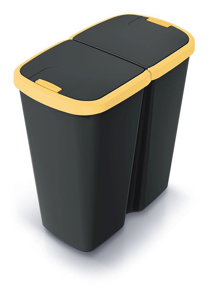 Odpadkový koš COMPACTA Q DUO černý se žlutým víkem, objem 45l