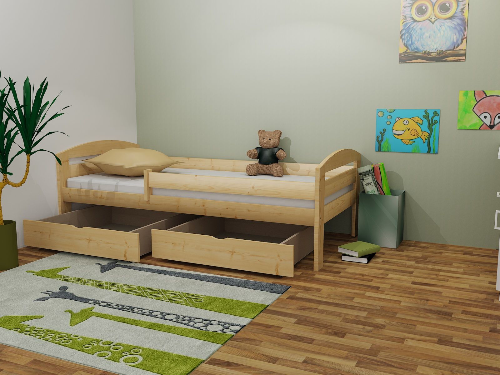 Dětská postel M 010 NEW* se zábranou Rozměr: 90 x 200 cm, Barva: surové dřevo