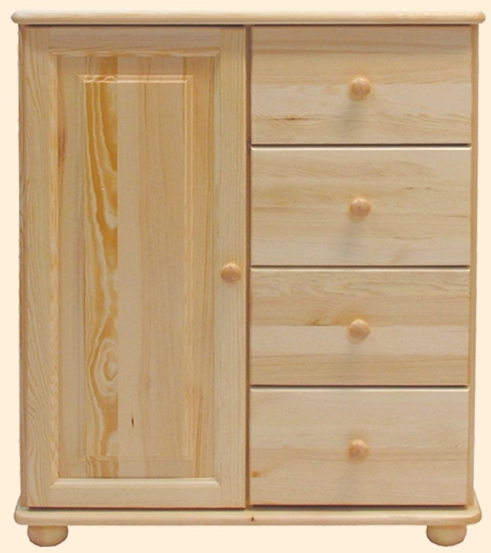 Komoda masiv borovice se skříňkou a zásuvkami 1-4 PATRIK Barva: surové dřevo, Hloubka: 47 cm, Šířka: 100 cm