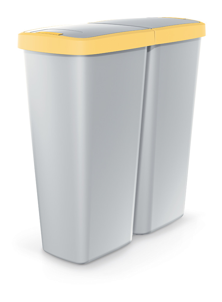 Odpadkový koš COMPACTA Q DUO popelavý se žlutým víkem, objem 50l